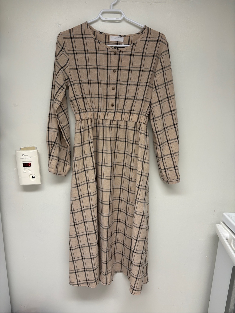 OAK + FORT Long-Sleeve Plaid Midi Dress A-Line Size S